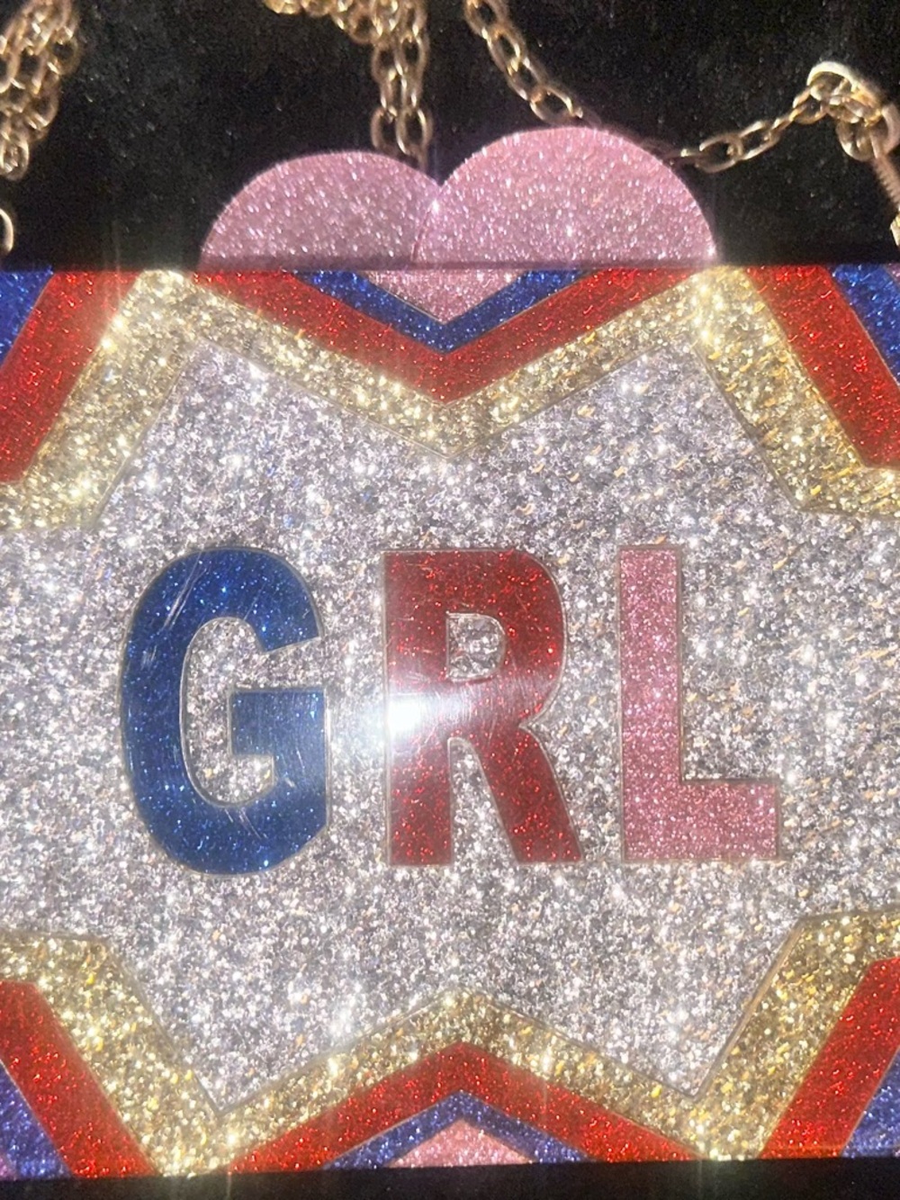 Glitter 'GRL' Statement Clutch in Silver, Pink, Red & Blue